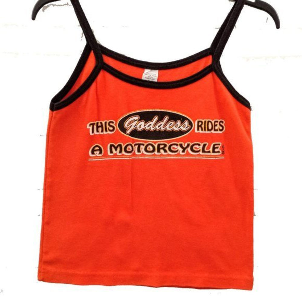 Orange Graphic Tank Top - 'This Goddess Rides a Motorcycle'